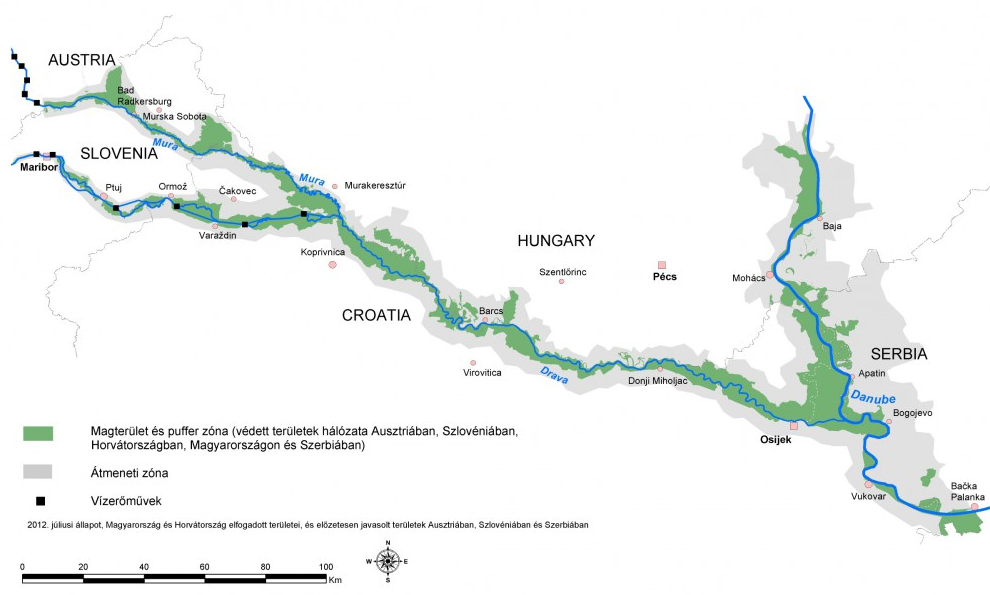 A Mura-Dráva-Duna Bioszféra Rezervátum. A kép forrása: https://wwf.hu/archiv/mura-drava-duna-bioszfera-rezervatum