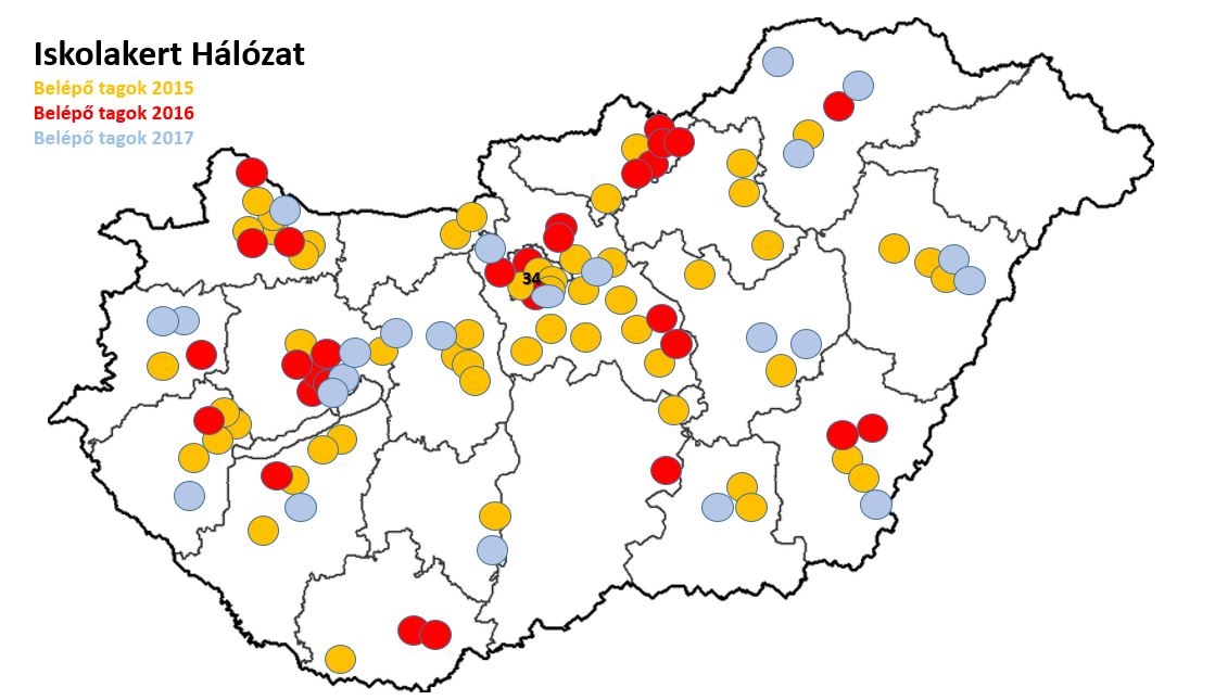 Schoolgarden network (Hungary) Joining members in 2015, 2016 and 2017 (Resource: http://www.iskolakertekert.hu/iskolakert-halozat/tagok )