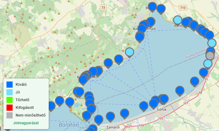 Fürdővízminőségi térkép: a Balaton északi medencéje