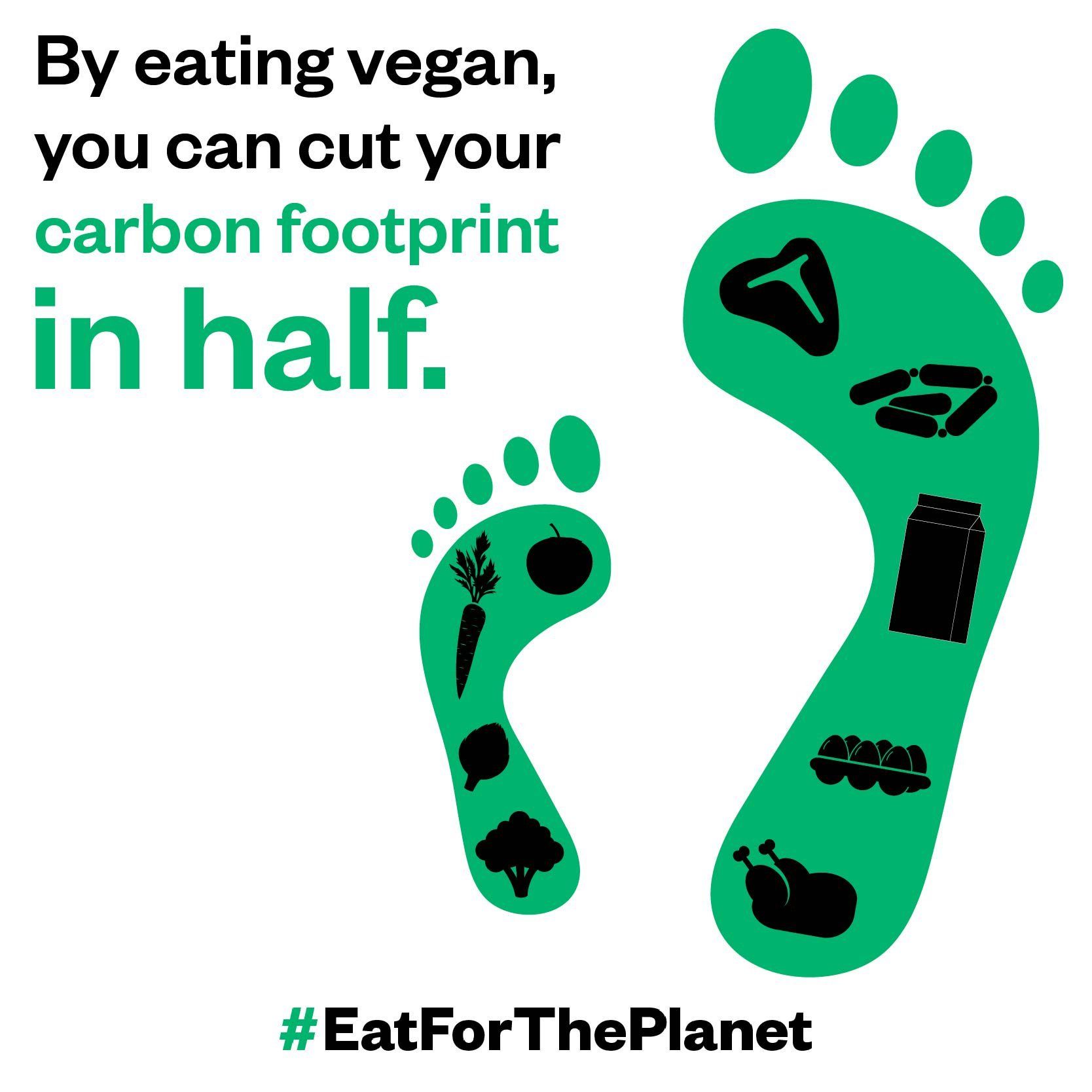 „Ha nem eszel húst, felére csökken a karbon-lábnyomod” – hirdeti egy plakát