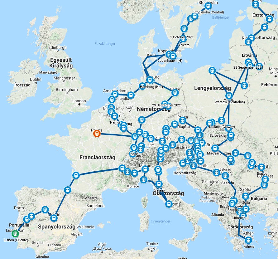 A Connecting Europe Express tervezett útvonala